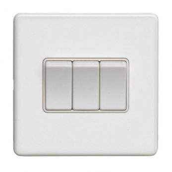 White Triple Light Switch, Matching Inserts and Switches | 2 Way, 10A | Concealed 3mm range by Eurolite - ECW3SWW